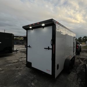 2026 7x16 Enclosed Cargo Trailer – Tandem Axle, 0.080 Plycore, Spoiler (WHITE/BlackTrim)