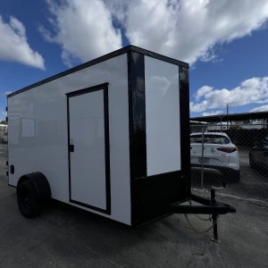 2026 6x12 Enclosed Cargo Trailer – Single Axle, 0.080 Plycore, Barn Doors (WHITE)