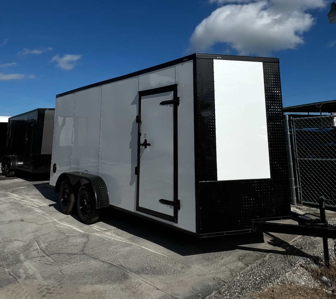 π 2026 7x16 Ta Enclosed Cargo Trailer Double Axle Polycore 0.080π₯ (WHITE / BLACK TRIM)