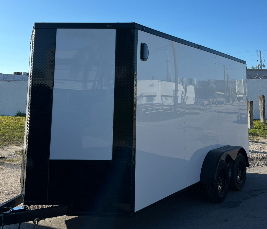 π 2026 7x14 Ta Enclosed Cargo Trailer Double Axle Polycore 0.080π₯ (WHITE / BLACK TRIM) - Image 4
