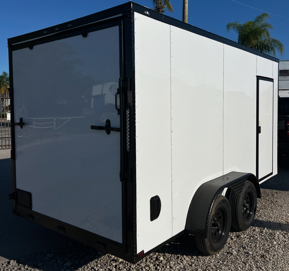 π 2026 7x14 Ta Enclosed Cargo Trailer Double Axle Polycore 0.080π₯ (WHITE / BLACK TRIM) - Image 3