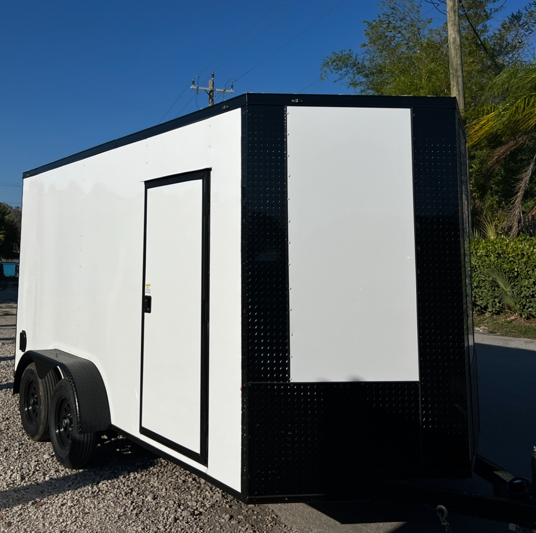 π 2026 7x14 Ta Enclosed Cargo Trailer Double Axle Polycore 0.080π₯ (WHITE / BLACK TRIM) - Image 2