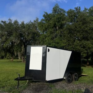 π 2026 7x14 Ta Enclosed Cargo Trailer Double Axle Polycore 0.080π₯ (TWO TONE WHITE / BLACK TRIM)