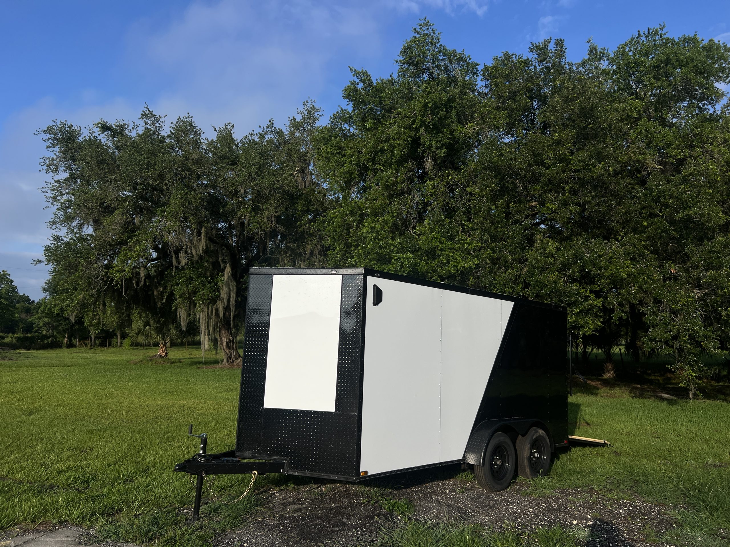 π 2026 7x14 Ta Enclosed Cargo Trailer Double Axle Polycore 0.080π₯ (TWO TONE WHITE / BLACK TRIM)