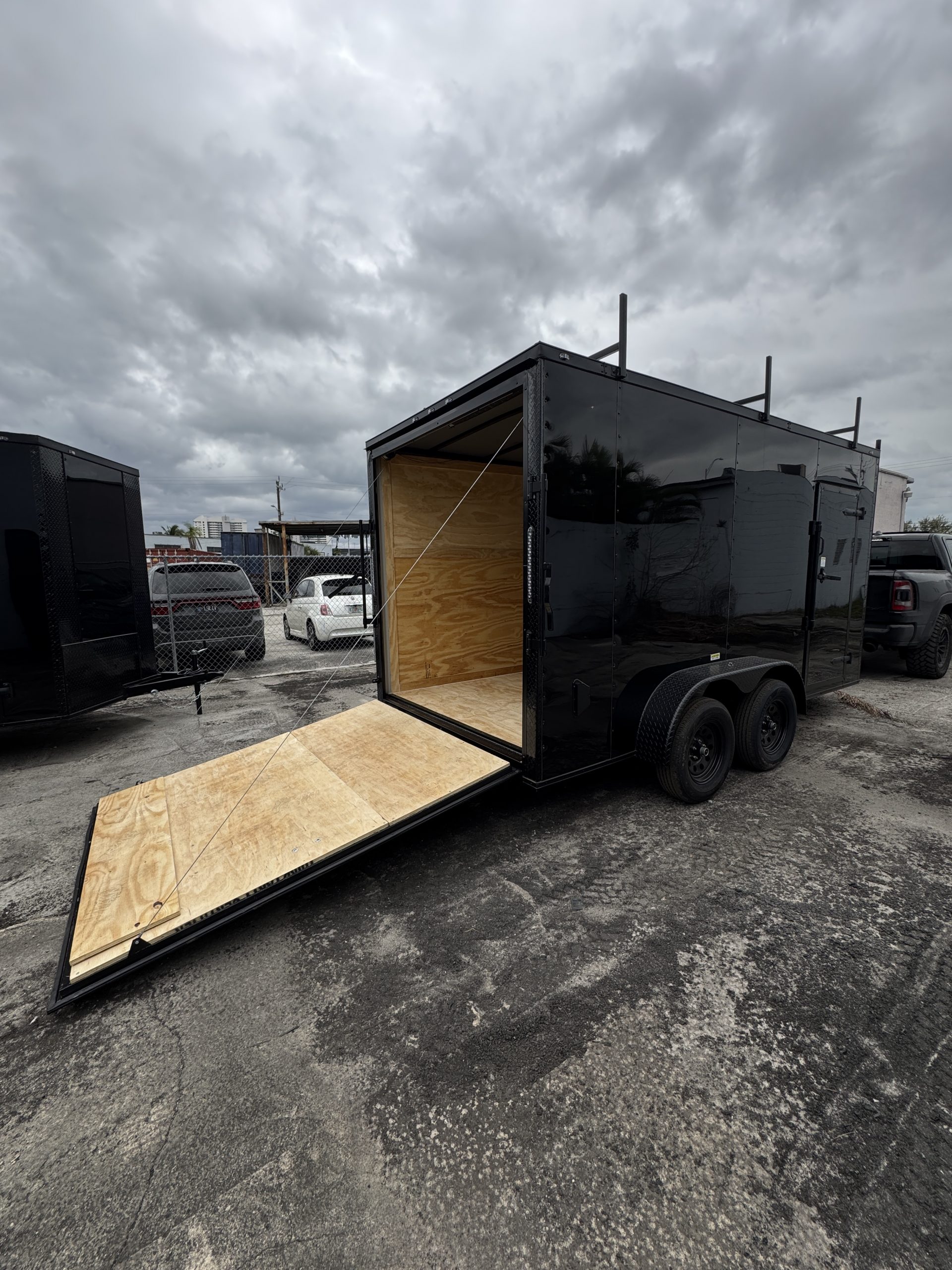 π 2026 7x14 Ta Enclosed Cargo Trailer Double Axle + Ladder Rack Polycore 0.080π₯ (BLACKOUT)