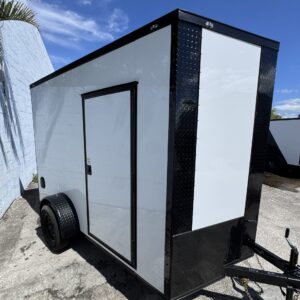 π 2026 6x10 Sa Enclosed Cargo Trailer Single Axle 0.080 Polycore π₯ (WHITE / BLACK TRIM)